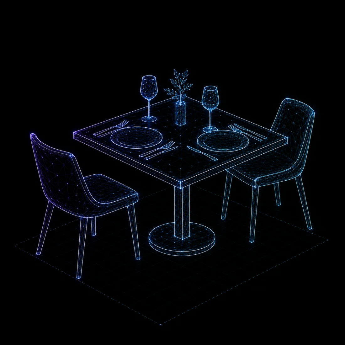 Wireframe coffee cup on a saucer, hospitality loyalty and guest recognition